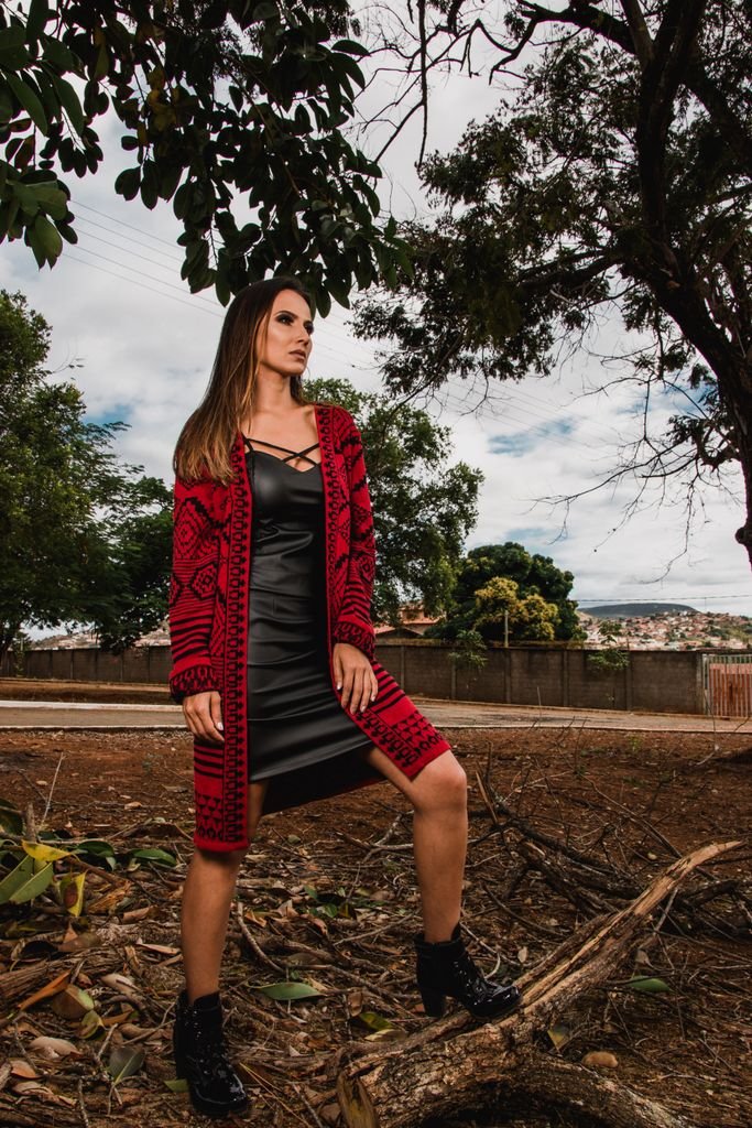Knit midi dress with a long cardigan and tall boots for fall